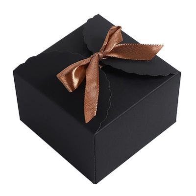 15pcs Small Gift Boxes Recycled Paper Favor Boxes with Ribbons,4.7x4.7x3.5 Inches Decorative Gift Boxes with Lids for Birthday,Wedding,Party,Chocolate (L,Black)