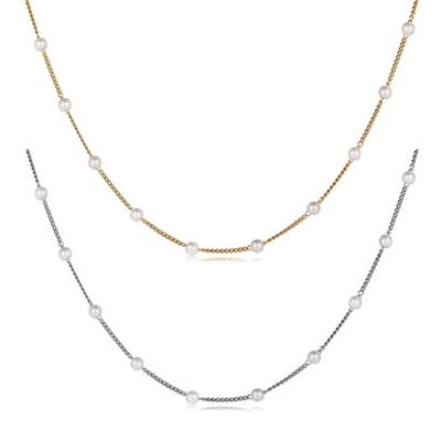 Vintage Pearl Beaded Necklace Pearl Clavicle Chain Adjustable Gold and Silver Necklace