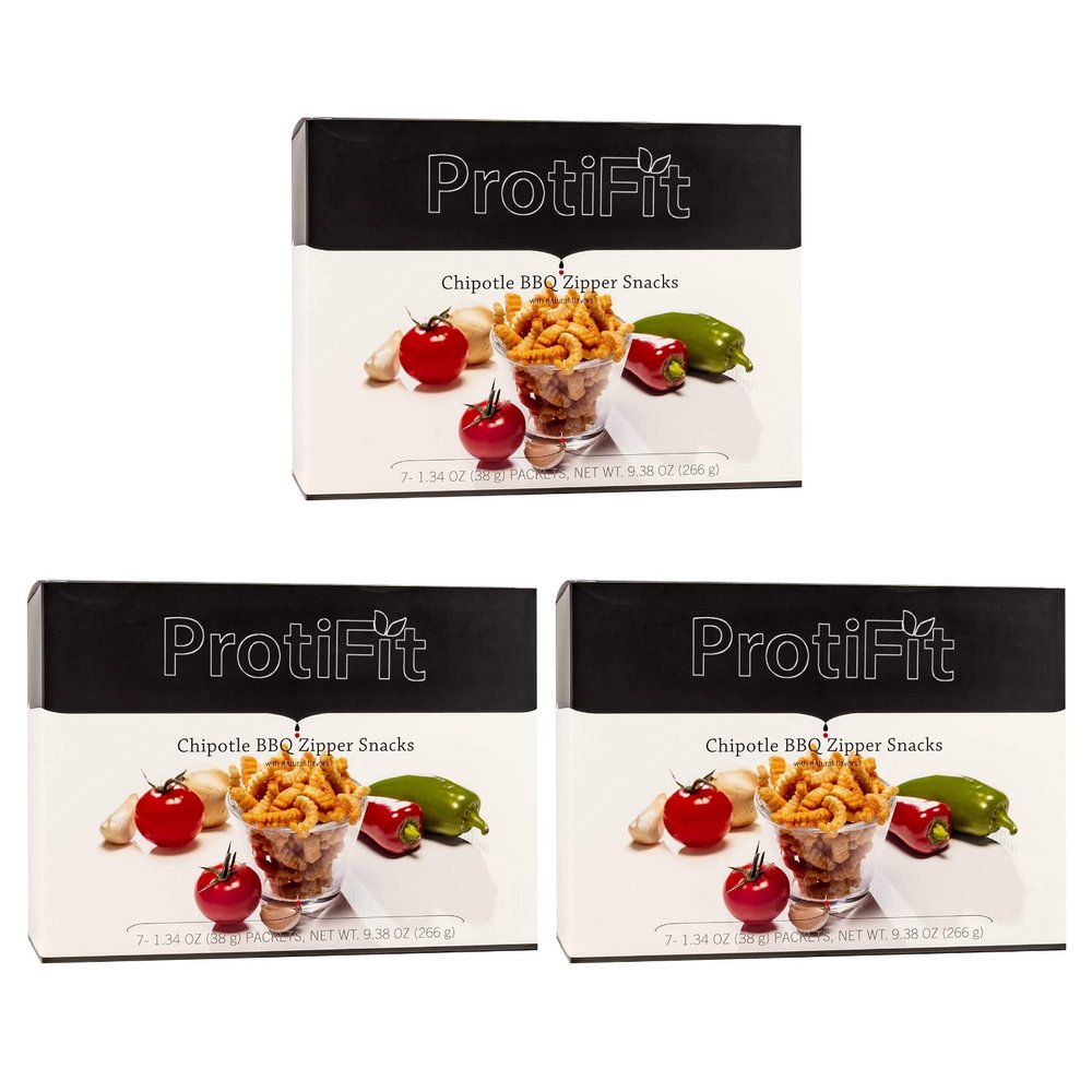 PROTIFIT - High Protein Chipolte BBQ Zipper Snacks 3 Pack, 15g Protein, Low Calorie, Low Sugar, Low Fat, Ideal Protein Compatible, 7 Servings Per Box, (3 Pack)