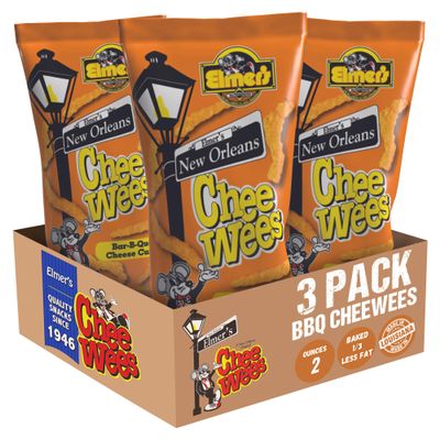 Elmer's New Orleans Chee-wee's, Authentic NOLA BBQ Flavor, Irresistible Crunchy Snack Delight 2 oz Bags, Pack of 3