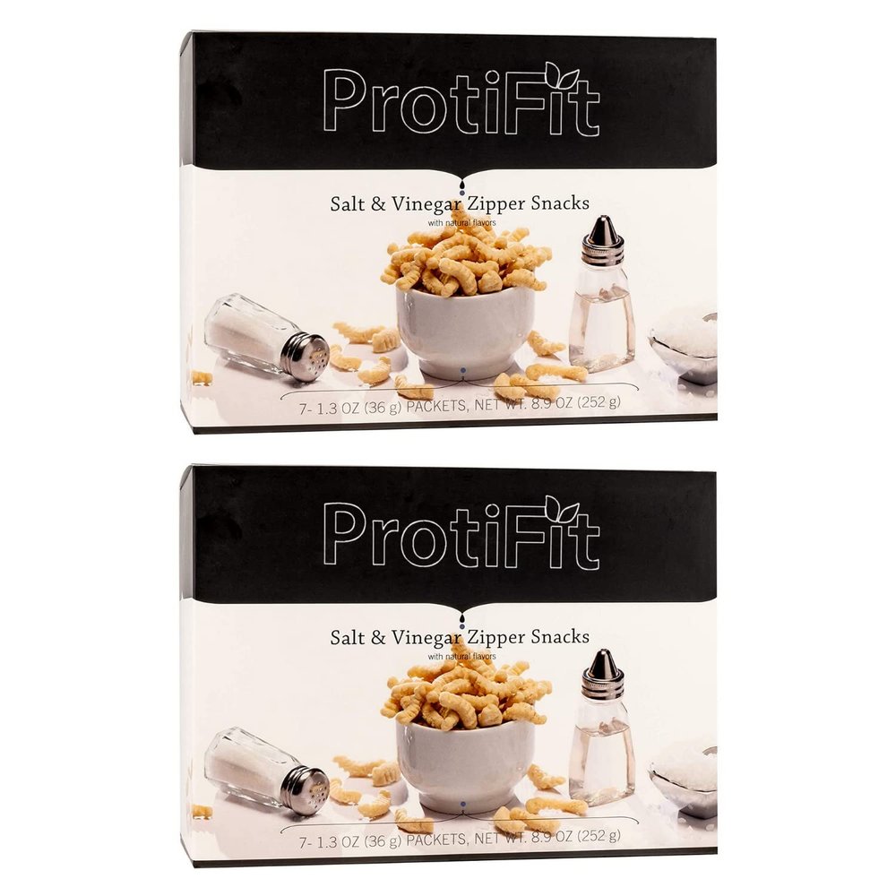 PROTIFIT - High Protein Salt and Vinegar Zipper Snacks 2 Pack, 15g Protein, Low Calorie, Low Sugar, Low Fat, Ideal Protein Compatible, 7 Servings Per Box, (2 Pack)