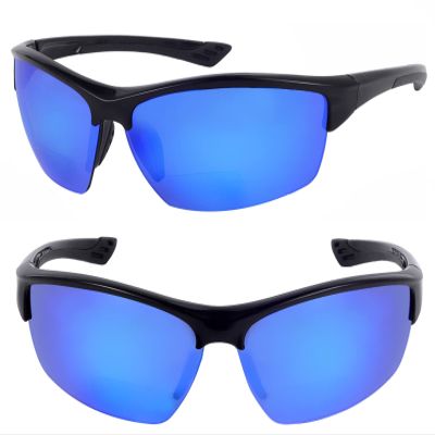 Mass Vision The Skillful 2 Pair of Unisex Sport Wrap Polarized Bifocal Sunglasses (Open Road Blue, 1.5, multiplier_x)