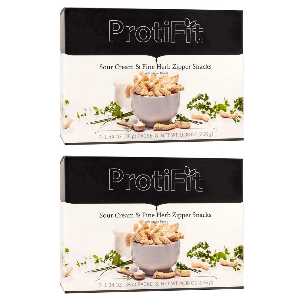 PROTIFIT - High Protein Sour Cream and Fine Herb Zipper Snacks 2 Pack, 15g Protein, Low Calorie, Low Sugar, Low Fat, Ideal Protein Compatible, 7 Servings Per Box, (2 Pack)