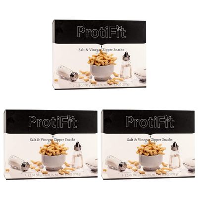 PROTIFIT - High Protein Salt and Vinegar Zipper Snacks 3 Pack, 15g Protein, Low Calorie, Low Sugar, Low Fat, Ideal Protein Compatible, 7 Servings Per Box, (3 Pack)