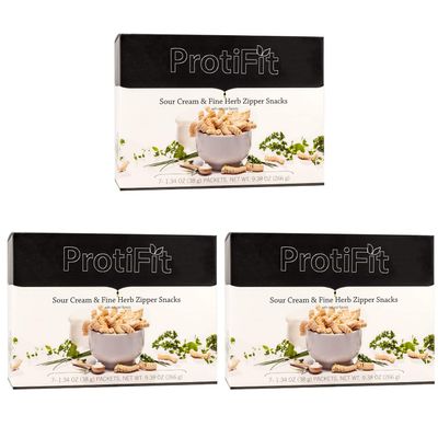 PROTIFIT - High Protein Sour Cream and Fine Herb Zipper Snacks 3 Pack, 15g Protein, Low Calorie, Low Sugar, Low Fat, Ideal Protein Compatible, 7 Servings Per Box, (3 Pack)