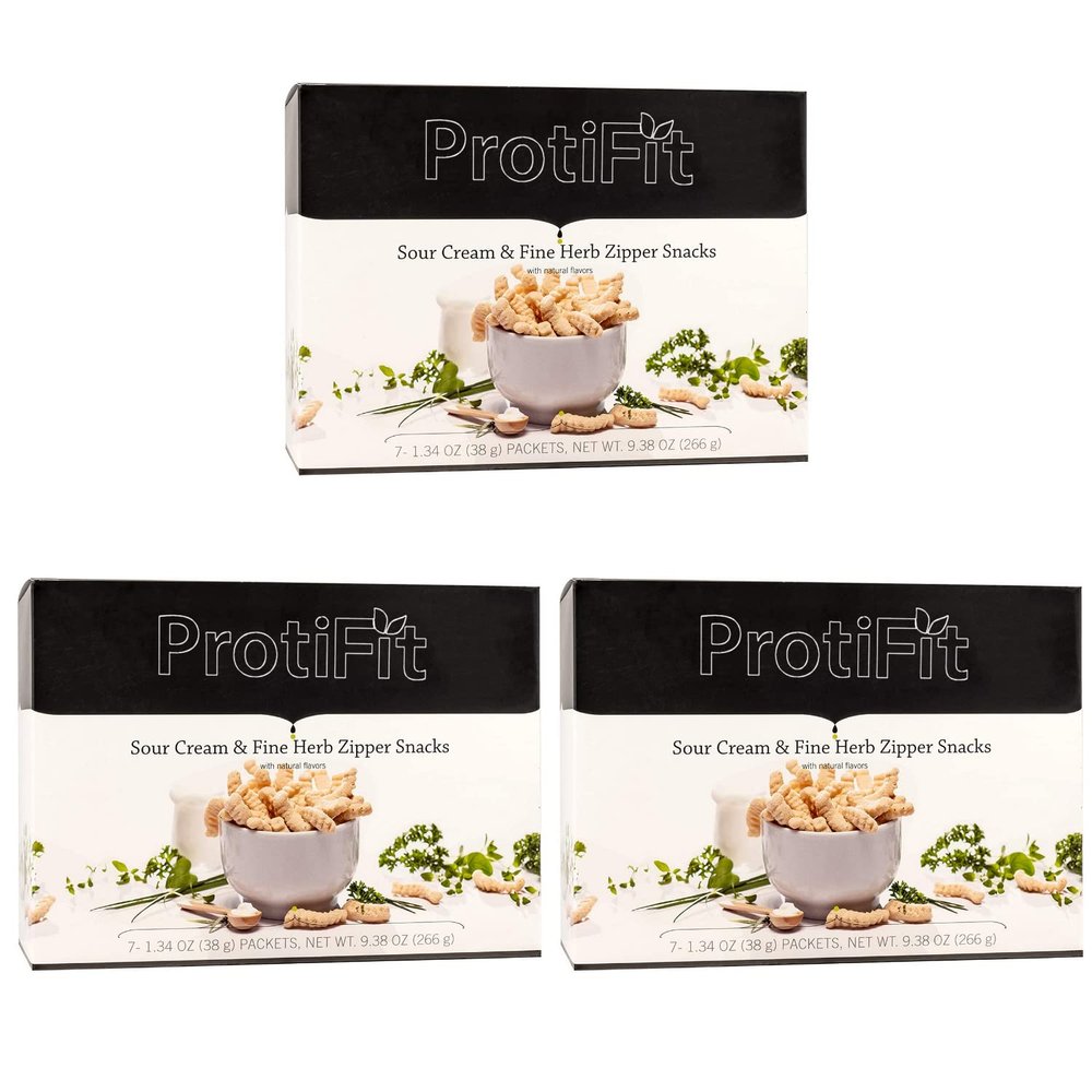 PROTIFIT - High Protein Sour Cream and Fine Herb Zipper Snacks 3 Pack, 15g Protein, Low Calorie, Low Sugar, Low Fat, Ideal Protein Compatible, 7 Servings Per Box, (3 Pack)
