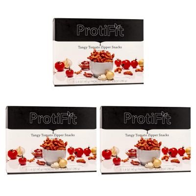 PROTIFIT - High Protein Tangy Tomato Zipper Snacks 3 Pack, 15g Protein, Low Calorie, Low Sugar, Low Fat, Ideal Protein Compatible, 7 Servings Per Box, (3 Pack)