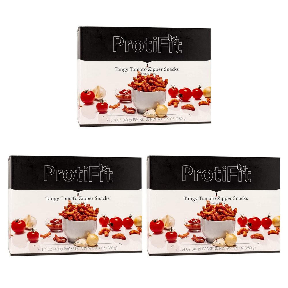 PROTIFIT - High Protein Tangy Tomato Zipper Snacks 3 Pack, 15g Protein, Low Calorie, Low Sugar, Low Fat, Ideal Protein Compatible, 7 Servings Per Box, (3 Pack)