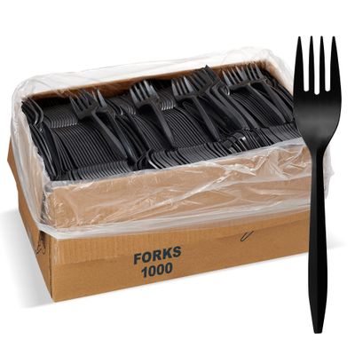 1,000 Plastic Disposable Forks Bulk Black Medium Weight Disposable Silverware Plastic Cutlery Fork
