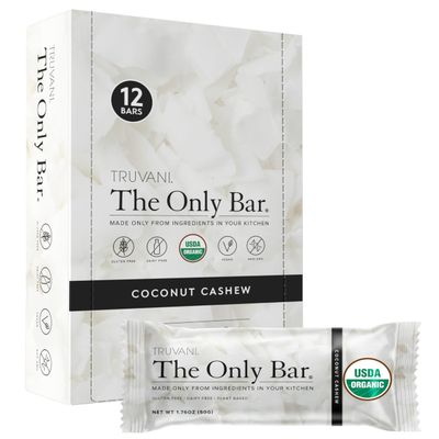 Truvani Plant Based Snack Bars | Coconut Cashew 12 Pack | 5g Protein | USDA Organic and Vegan | The Only Bar | Dairy, Soy, and Gluten Free | Individually Wrapped