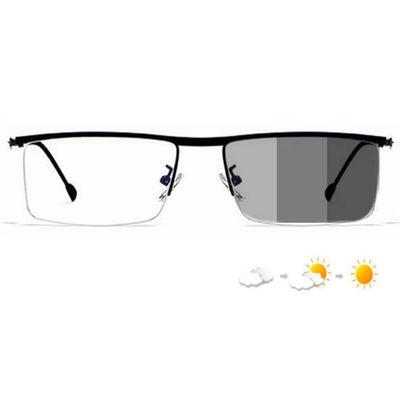 LKP Multifocus Glasses With Presbyopia, Men Reading Sunglasses, Metal Frame, Photochromic, Anti-UV Readers, +1.00 To +3.00(1.50)