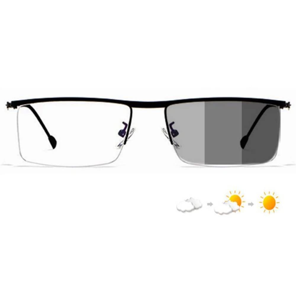 LKP Multifocus Glasses With Presbyopia, Men Reading Sunglasses, Metal Frame, Photochromic, Anti-UV Readers, +1.00 To +3.00(1.50)