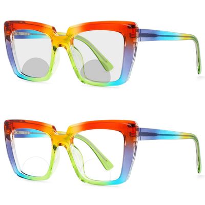 laureles Photochromic Bifocal Reading Glasses Womens Readers Rainbow Large Frames Spring Hinged Presbyopia (Rainbow, 2.75, multiplier_x)