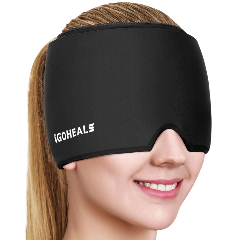 IGOHEALS Cold Head Cap, Ice Head Hat, Compressed Ice Head Wrap Wearable Comfortable &Strechable-Black