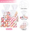 Aodaer 100 Pieces 10.6 x 5.1 In White Cellophane Bags Plastic Candy Gift Bag Cellophane Treat Bags with Twist Ties Stripes Polka Dot Printed Pattern Goodie Bag for Birthday Weddings Party Favors view 3