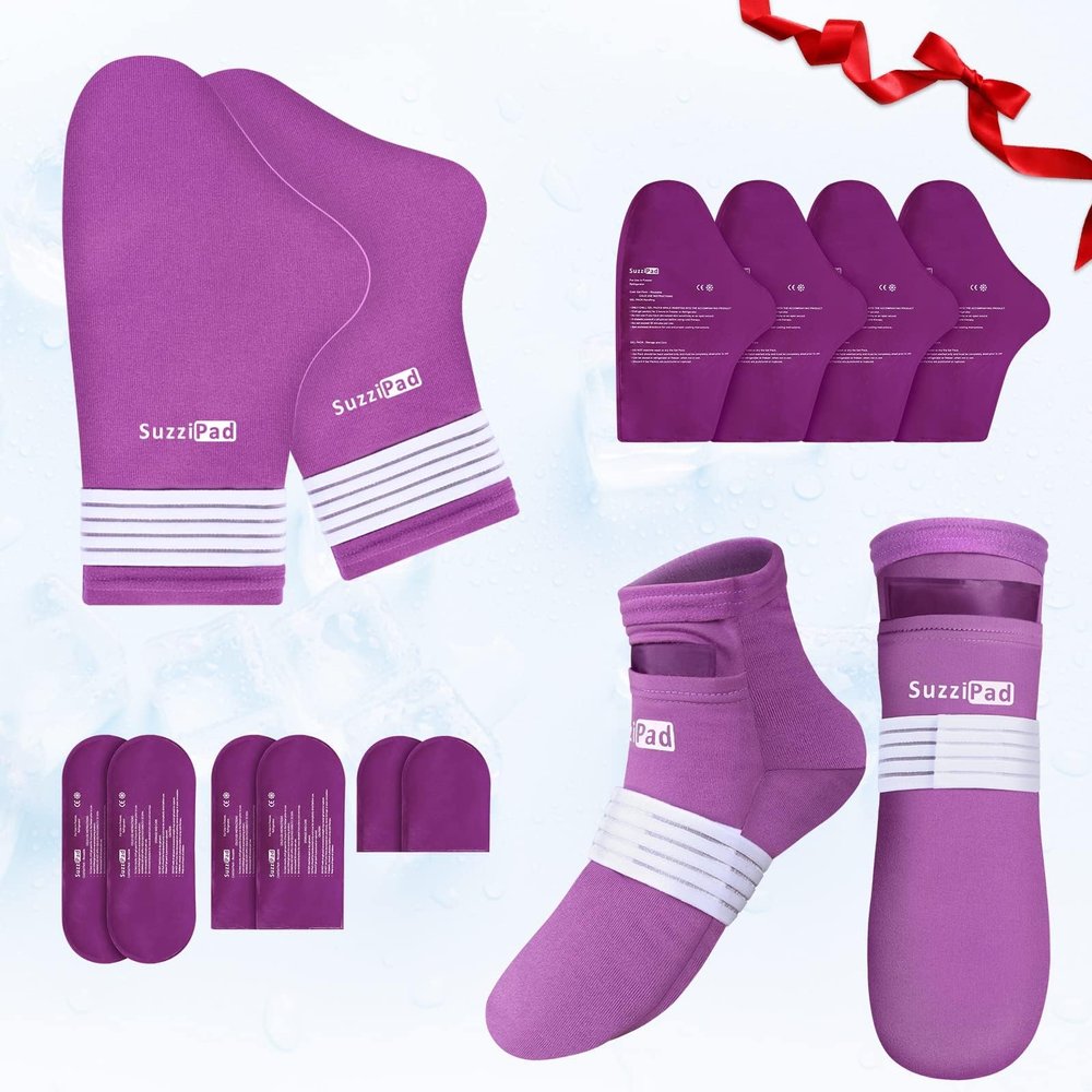 SuzziPad Foot Ice Pack Cold Socks & Gloves for Chemotherapy, Comfort Items for Chemo, Soothing for Feet, Cooling Therapy for Hand, L, Purple