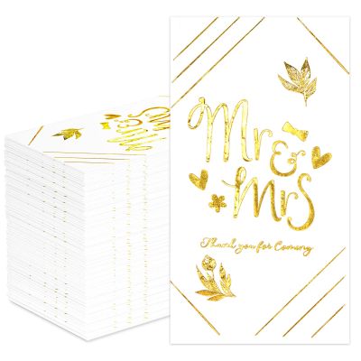 DYLIVeS Mr and Mrs Dinner Napkins, 100 Pcs Wedding Napkins Gold Cocktail Paper Guest Towel Beverage Cake Napkins Disposable Hand Towels for Bridal Shower Anniversary Engagement Decorations, 3 Ply