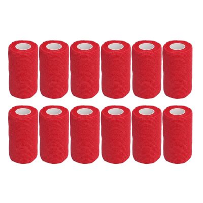 12pcs Self Adherent Cohesive emergency Medical Bandage,Nonwoven Self Adhesive Bandage,Elastic Wrap Bandage Tape for Cows Dogs Horses (Red), Nonwoven Self Adhesive Bandage,12pcs Self AdherentSelf