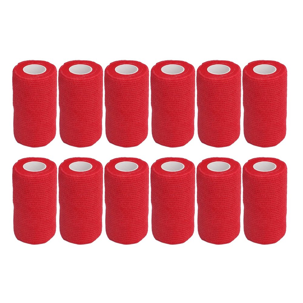12pcs Self Adherent Cohesive emergency Medical Bandage,Nonwoven Self Adhesive Bandage,Elastic Wrap Bandage Tape for Cows Dogs Horses (Red), Nonwoven Self Adhesive Bandage,12pcs Self AdherentSelf