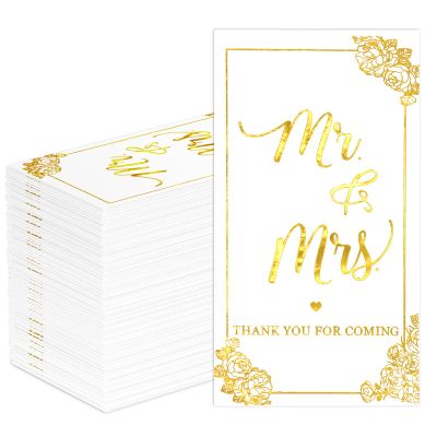 DYLIVeS Mr and Mrs Dinner Napkins, 100 Pcs White and Gold Wedding Napkins Cocktail Paper Guest Towel Cake Napkins Disposable Hand Towels for Bridal Shower Anniversary Engagement Decorations, 3 Ply