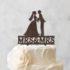 Bride Two Girl Silhouette Wedding Cake Topper Mrs And Mrs Lesbians Cake Topper for Wedding Same Sex Couple Cake Topper Custom Cake Topper LGBT Engagement Bride Wedding Cake Decorations Brown Wood view 3