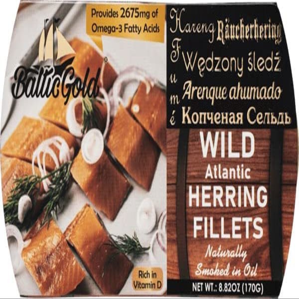 Baltic Gold Naturally Smoked Wild Atlantic Herring in Oil- 8.82 oz (170g) (Herring Fillets, 10 Pack)