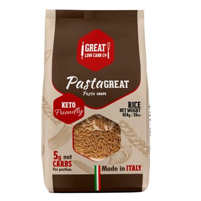 Great Low Carb Pasta Rice (orzo) 8 oz pack | 100 calories, 19g protein, 5 net carbs, Keto friendly Meal,Low carb Diet | Perfect partner for your favorite recipes