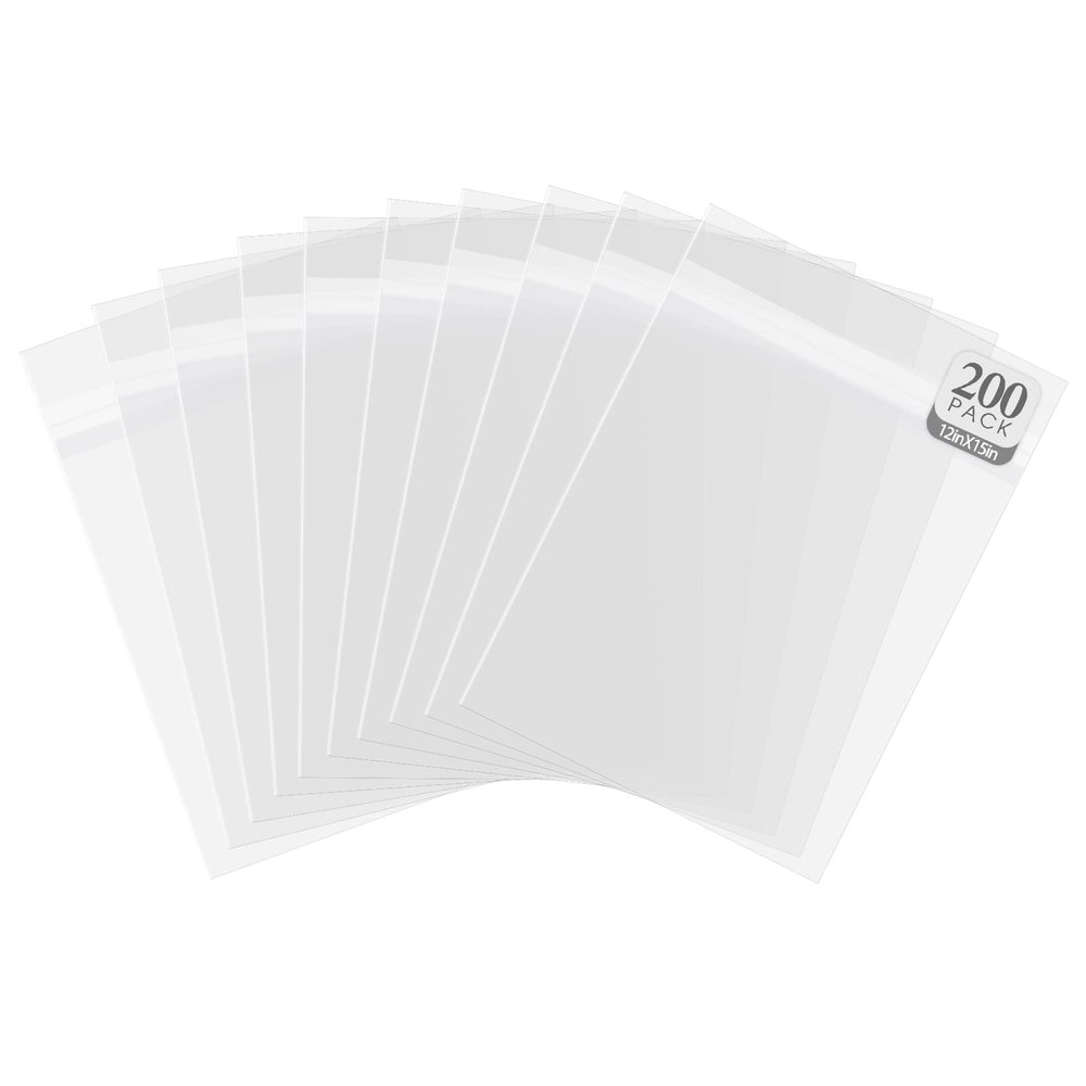 Golden State Art, 12" x 15" Acid-Free Crystal Clear Sleeves Bags for Prints, Photos, Packaging, Clothing & T Shirts (200 Pack)