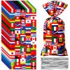 Pajean 100 Pcs International Flag Candy Party Bags World Country Flags Treat Bags Patriotic Cellophane Travel Goodie for Soccer Sports Beer Festival Events Celebration School Party Decorations view 1