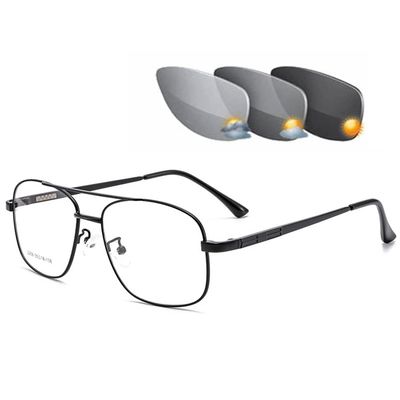 LKP Reading Glasses +1.50 +1.75 +2.00 +2.25 Outdoor Sunglasses Men Photochromic Progressive Bifocal Large Frame Eyewear Lens(Black,1.00)