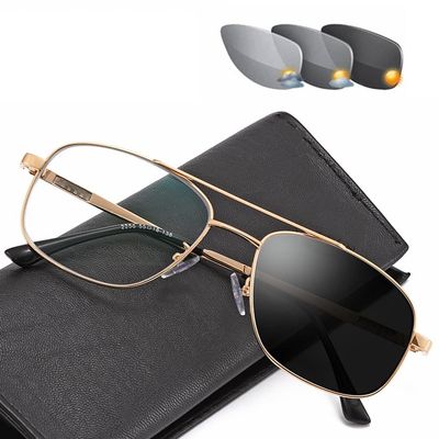 LKP Reading Glasses +1.50 +1.75 +2.00 +2.25 Outdoor Sunglasses Men Photochromic Progressive Bifocal Large Frame Eyewear Lens(Goldem,2.25)