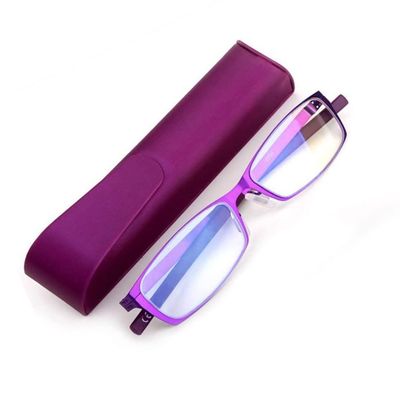 LKP Reading Glasses For Women Men Anti Blue Light Lens Rectangular Metal Frame With Case Portable Ultralight Black +1.0(Purple,2.50)