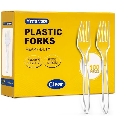 [100 Count] Clear Plastic Forks Heavy Duty, Premium Disposable Forks, Durable Plastic Cutlery for Parties, Picnics, Big Event, Daily Use - Heat Resistant & BPA Free
