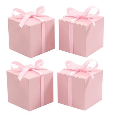 KUPOO 50PCS Favor Boxes,Candy Boxes 2.2x2.2x2.2 Inches Small Gift Boxes with Ribbons for Wedding Baby Shower Decorations Birthday Party Supplies (Pink)