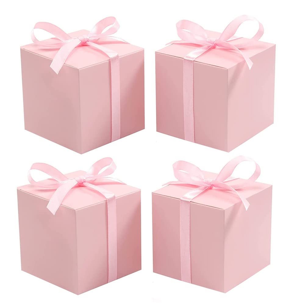 KUPOO 50PCS Favor Boxes,Candy Boxes 2.2x2.2x2.2 Inches Small Gift Boxes with Ribbons for Wedding Baby Shower Decorations Birthday Party Supplies (Pink)