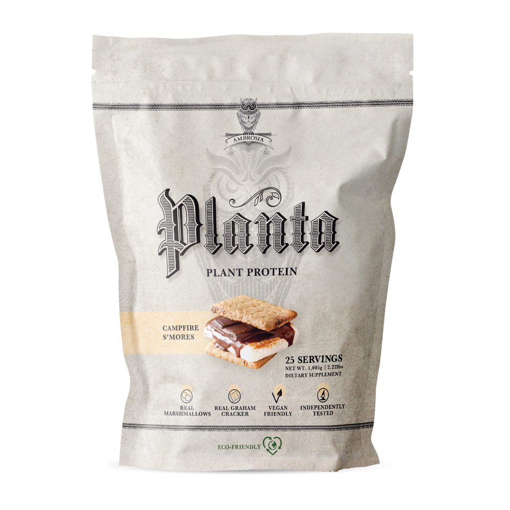 Ambrosia Planta - Plant-Based Protein Powder 20g | Dairy Free Vegan Protein Powder with BCAA Amino Acids | Keto-Friendly, No Added Sugar | 25 Servings | Campfire Smores