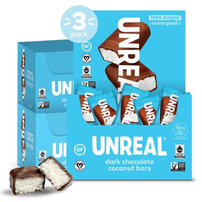 UNREAL Dark Chocolate Coconut Bars (3 Caddies) | Vegan, 3g Sugar, & 3 Simple Ingredients | Non-GMO, Gluten Free, & Fair Trade | 40 Cups per Caddy