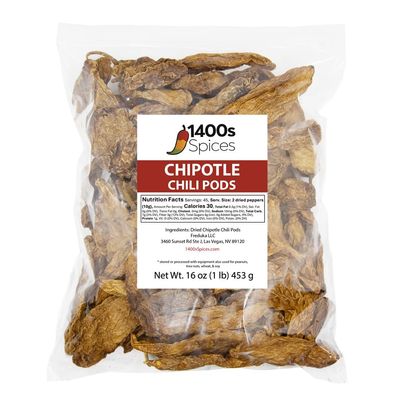 1lb Chipotle Meco Chiles, Dried Whole Smoked Peppers by 1400s Spices