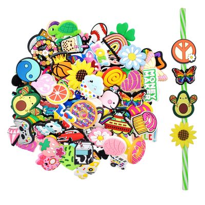 Gibleitz Bulk Straw Topper Random Different 50Pack Straw Charms for Tumbler Straws Cute Colorful PVC Decorative Straw Toppers for 0.23in-0.31inch Reusable Straws Party Favor