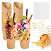 50 pcs each 12oz Disposable Charcuterie Cups with bamboo toothpicks and OPP Bags, Kraft Paper Food Containers for Chips, snacks, Popcorn, waffles, and Party Treats Food Cones view 1