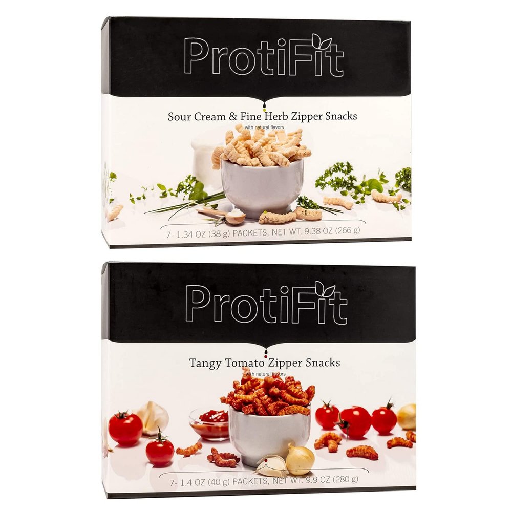 PROTIFIT - High Protein Sour Cream and Fine Herb & Tangy Tomato Zipper Snacks 2 Pack, 15g Protein, Low Calorie, Low Sugar, Low Fat, Ideal Protein Compatible, 7 Servings Per Box, (2 Pack)