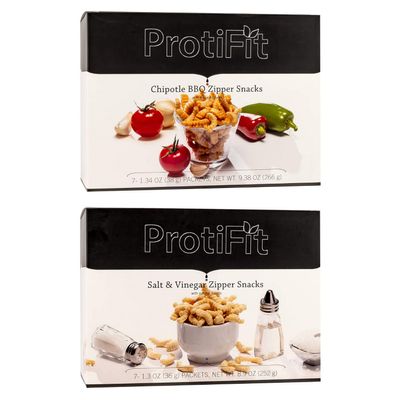 PROTIFIT - High Protein Chipolte BBQ & Salt and Vinegar Zipper Snacks 2 Pack, 15g Protein, Low Calorie, Low Sugar, Low Fat, Ideal Protein Compatible, 7 Servings Per Box, (2 Pack)