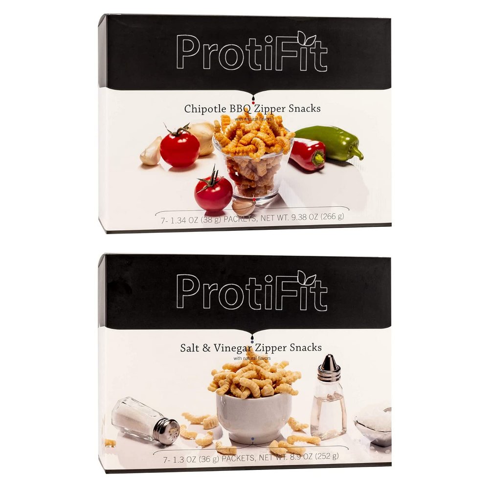 PROTIFIT - High Protein Chipolte BBQ & Salt and Vinegar Zipper Snacks 2 Pack, 15g Protein, Low Calorie, Low Sugar, Low Fat, Ideal Protein Compatible, 7 Servings Per Box, (2 Pack)