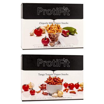 PROTIFIT - High Protein Chipolte BBQ & Tangy Tomato Zipper Snacks 2 Pack, 15g Protein, Low Calorie, Low Sugar, Low Fat, Ideal Protein Compatible, 7 Servings Per Box, (2 Pack)