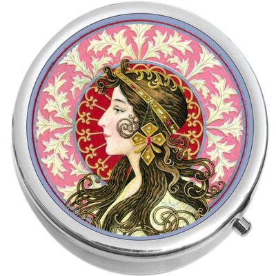 Art Nouveau Vintage Woman Medicine Pill Box