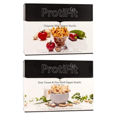 PROTIFIT - High Protein Chipolte BBQ & Sour Cream and Fine Herb Zipper Snacks 2 Pack, 15g Protein, Low Calorie, Low Sugar, Low Fat, Ideal Protein Compatible, 7 Servings Per Box, (2 Pack)