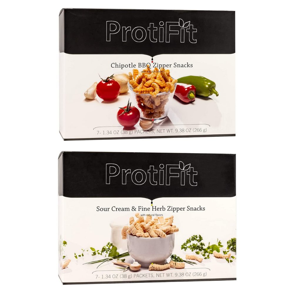 PROTIFIT - High Protein Chipolte BBQ & Sour Cream and Fine Herb Zipper Snacks 2 Pack, 15g Protein, Low Calorie, Low Sugar, Low Fat, Ideal Protein Compatible, 7 Servings Per Box, (2 Pack)