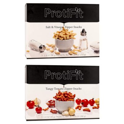 PROTIFIT - High Protein Salt and Vinegar & Tangy Tomato Zipper Snacks 2 Pack, 15g Protein, Low Calorie, Low Sugar, Low Fat, Ideal Protein Compatible, 7 Servings Per Box, (2 Pack)
