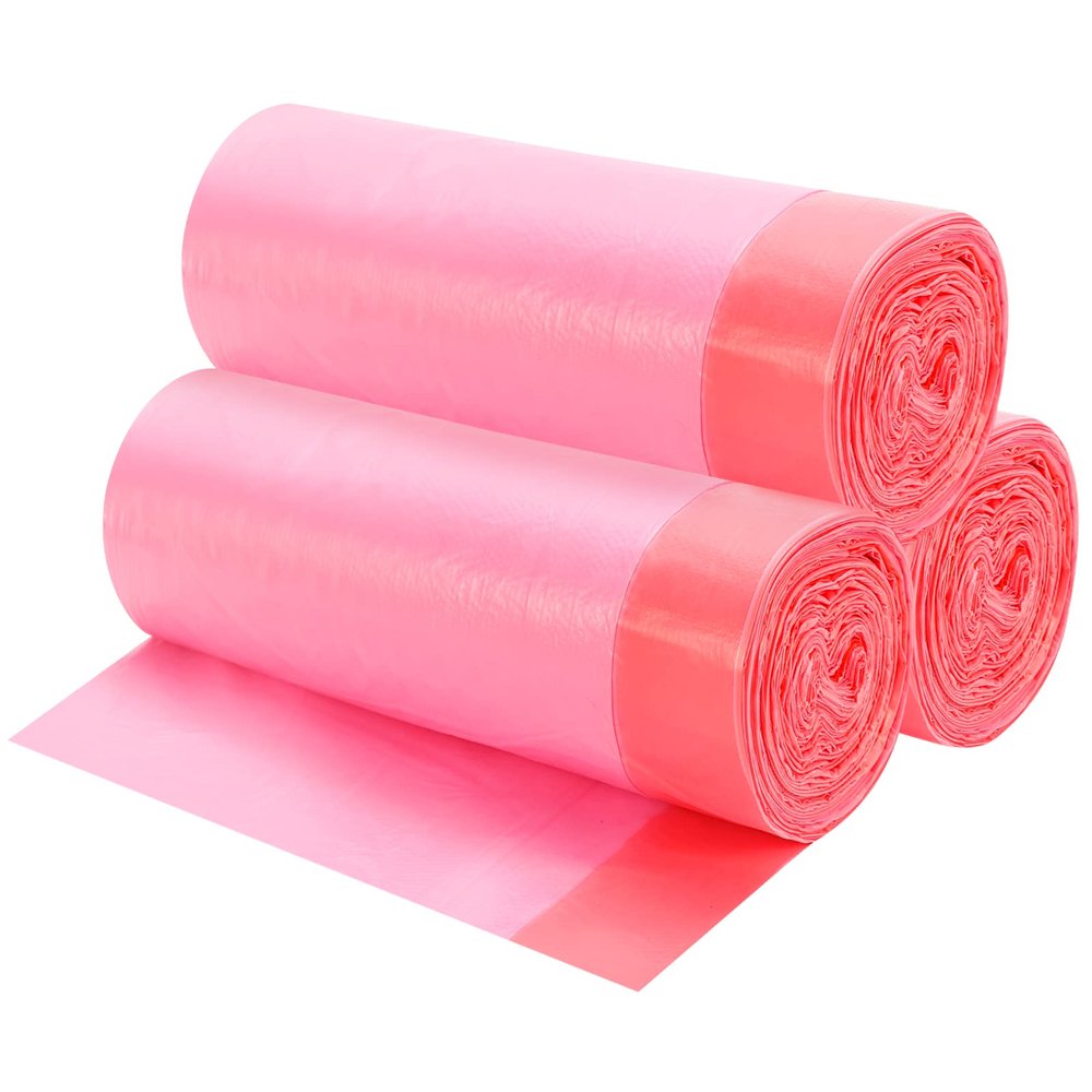 4 Gallon Drawstring Garbage Bags, Drawstring Trash Bags, Trash Bags for Office,Bathroom, Kitchen,Bedroom,3rolls/60 Counts(Pink)