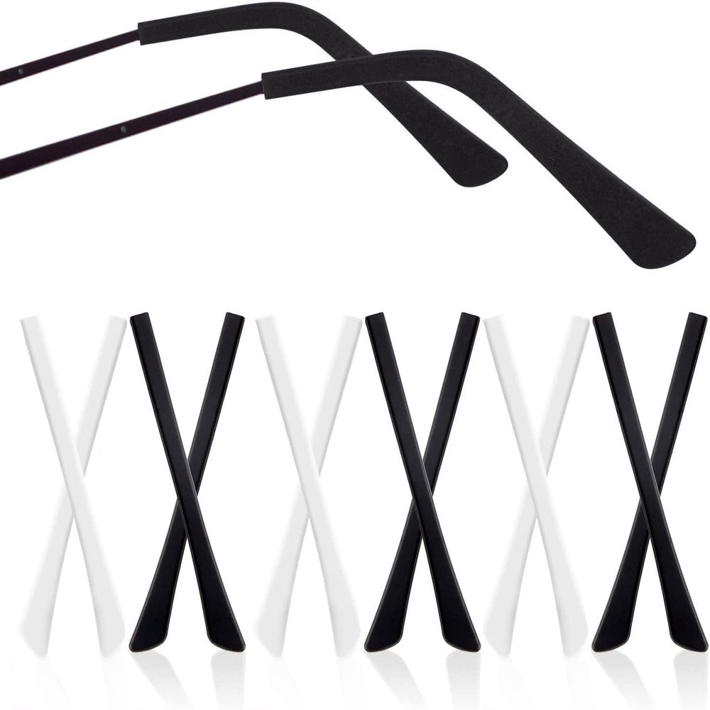 Eyeglass End Tips, 12 Pairs Silicone Anti-Slip Ear Sock Pieces Tube Sleeve Eyewear Soft Replacement Tips ONLY for Thin Slim Wire Eyeglass Sunglasses Legs Black White